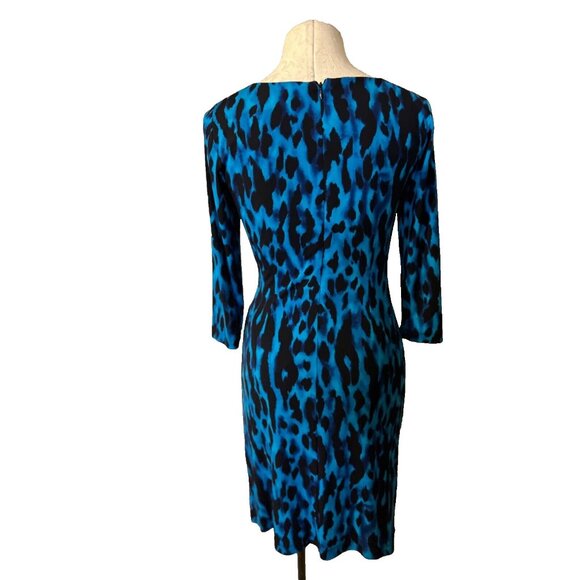 Tahari Levine Dress 4 Cobalt Blue 3/4 Long Sleeve Stretch Career Church - Picture 3 of 8